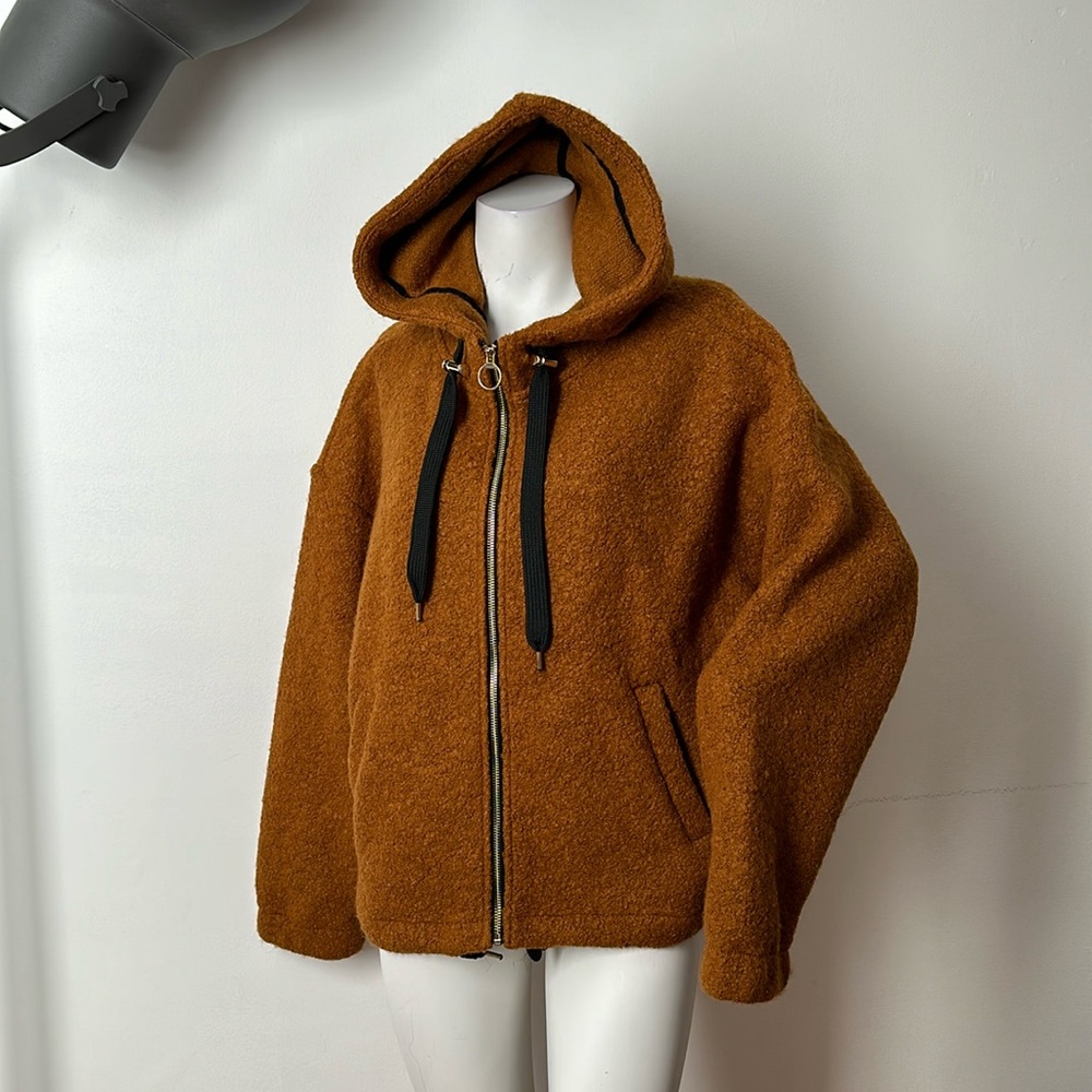 F21 NEW jacket coat sweater cardigan hoodie mustard brown wool copper gold